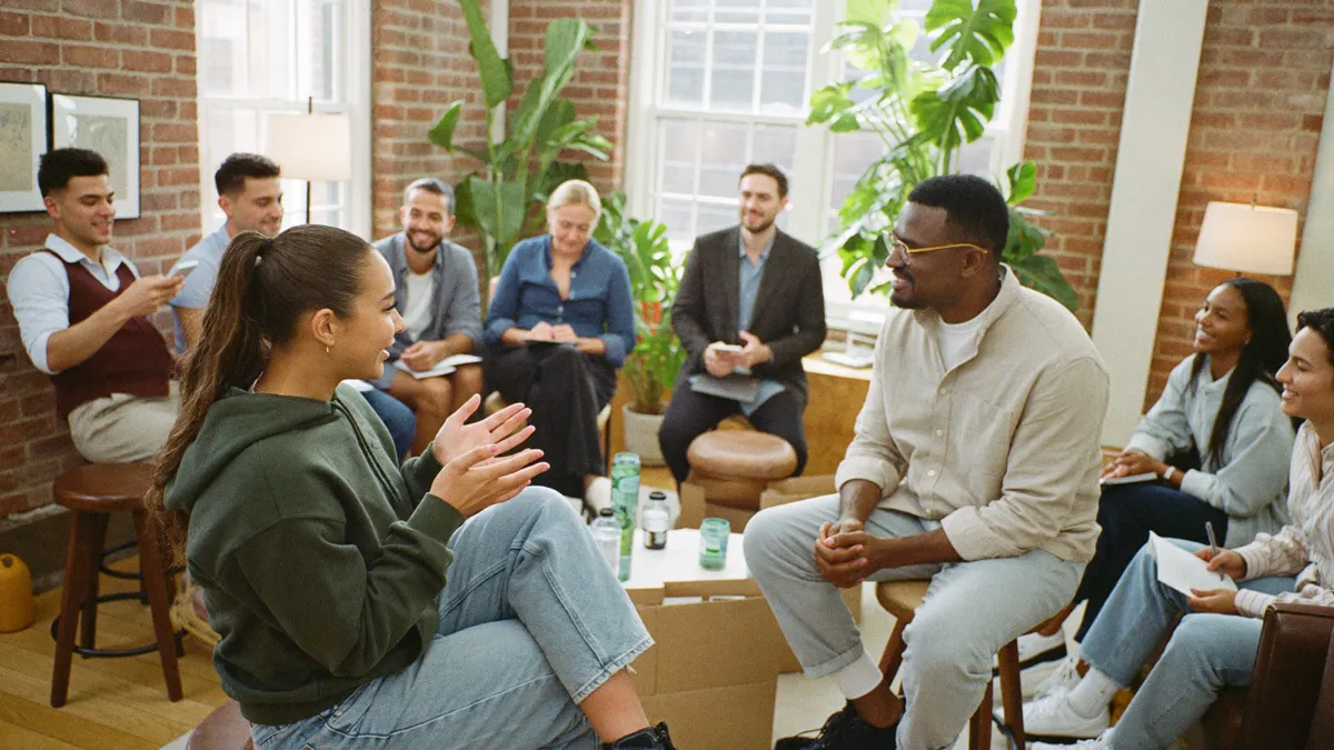 A small room of high performers backing one person through a hard climb